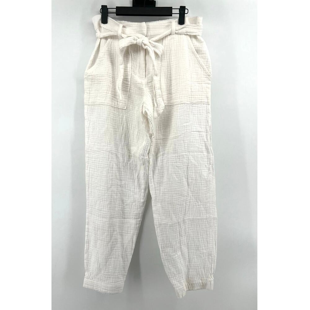 Magaschoni Organic Cotton Gauze Pants Size S White Belt Pockets Boho Chic